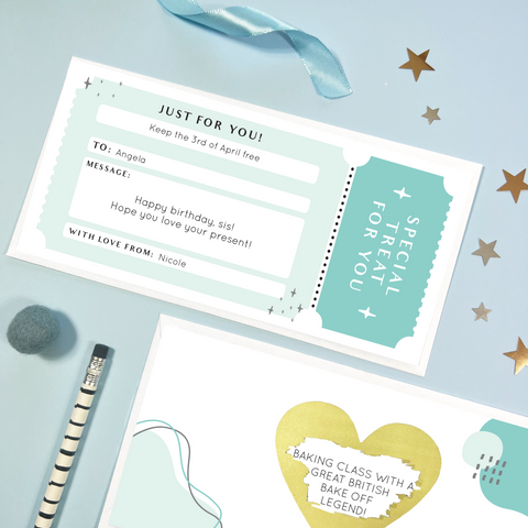 Teal Scratch to Reveal voucher, Scratch Off Card for experience gifts, birthday presents, IOUs for family and friends or just because you want to share a secret message with someone!