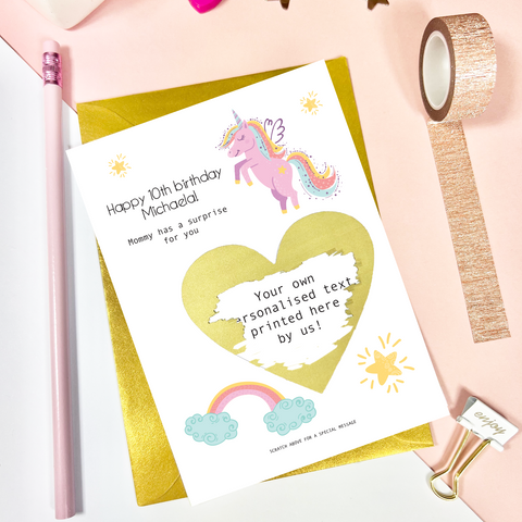 Unicorn birthday scratch card