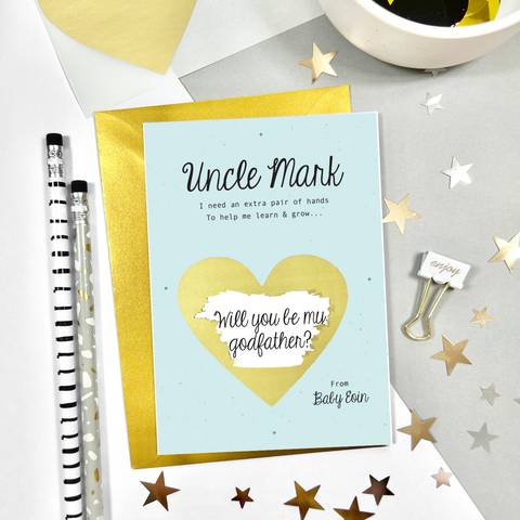 Personalised Mint godfather proposal scratch card, perfect card to gift to the godfather of your child. Printed and shipped from Ireland