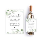 Greenery bridesmaid proposal wine labels to include in bridal party proposal box