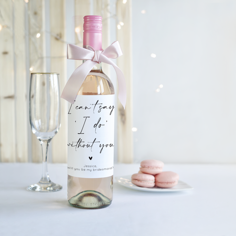 Simple calligraphy bridemaids proposal wine label to include in your bridal party proposal box