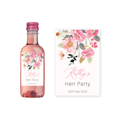 Pink Flowers Hen Party mini labels