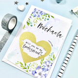 Blue Flowers Watercolor bridesmaid proposal scratch off card with gold heart scratch sticker. Perfect to include in a bridesmaid proposal box of gift. Printed and shipped from Ireland. 
