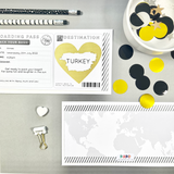Grey modern boarding pass scratch card for surprise trip reveal holiday destination